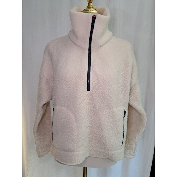 J.Crew Half Zip Sweatshirt Polartec Fleece Bright Ivory Pockets Sherpa Size M - Picture 2 of 10